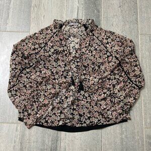 Tart Sheer Floral Boho Blouse Crochet Details Tassels Ruffle Collar Size Small